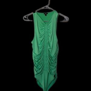 Express Green Ruched Asymmetrical bodysuit. Preowned